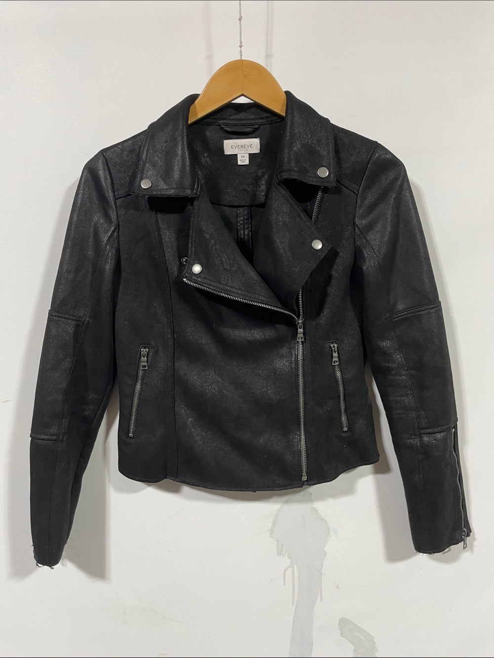 Evereve Black Faux Leather Moto Jacket with Zip Details